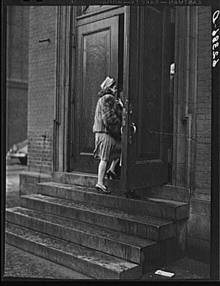 Photo:Pittsburgh Pennsylvania 1930s Woman Entering Building FSA Steps Door