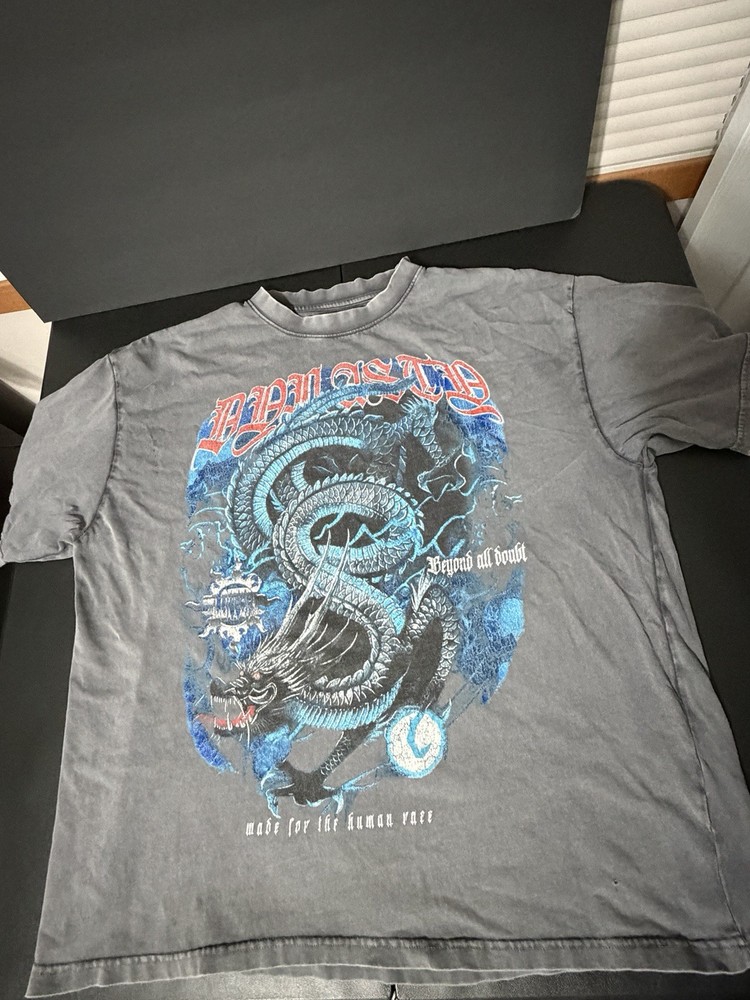Affliction Style Dragon Graphic T-Shirt Mens XL Gray Distressed MMA Y2K Biker