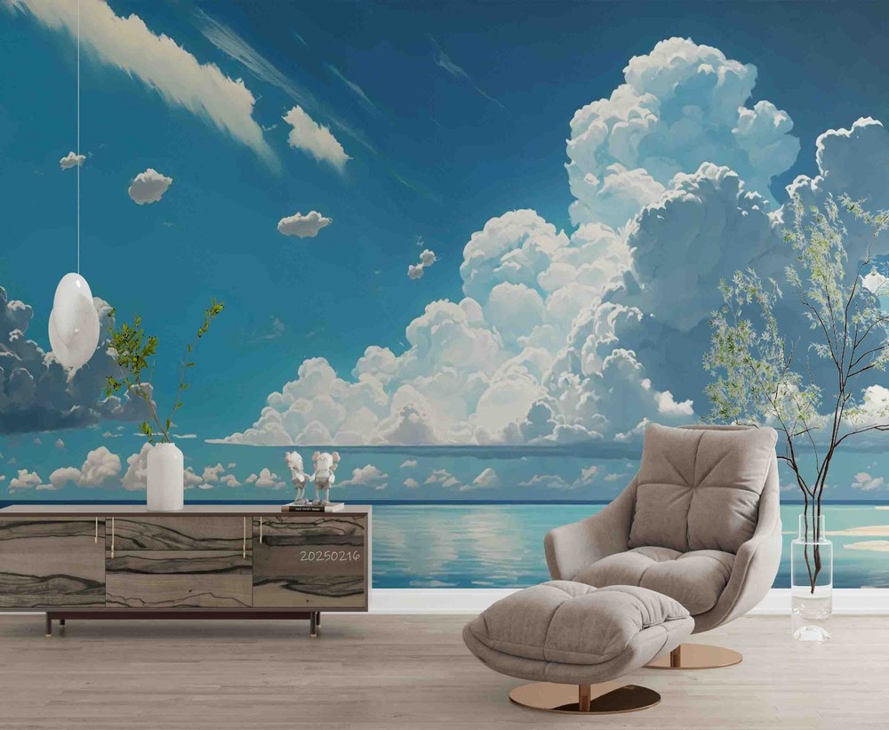 3D Sky White Clouds Lake Landscape Wall Murals Wallpaper Murals Wall Sticker
