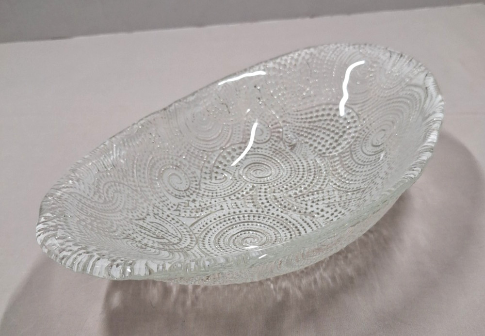 Silverina Handmade Glass Oval Bowl with Swirl Pattern