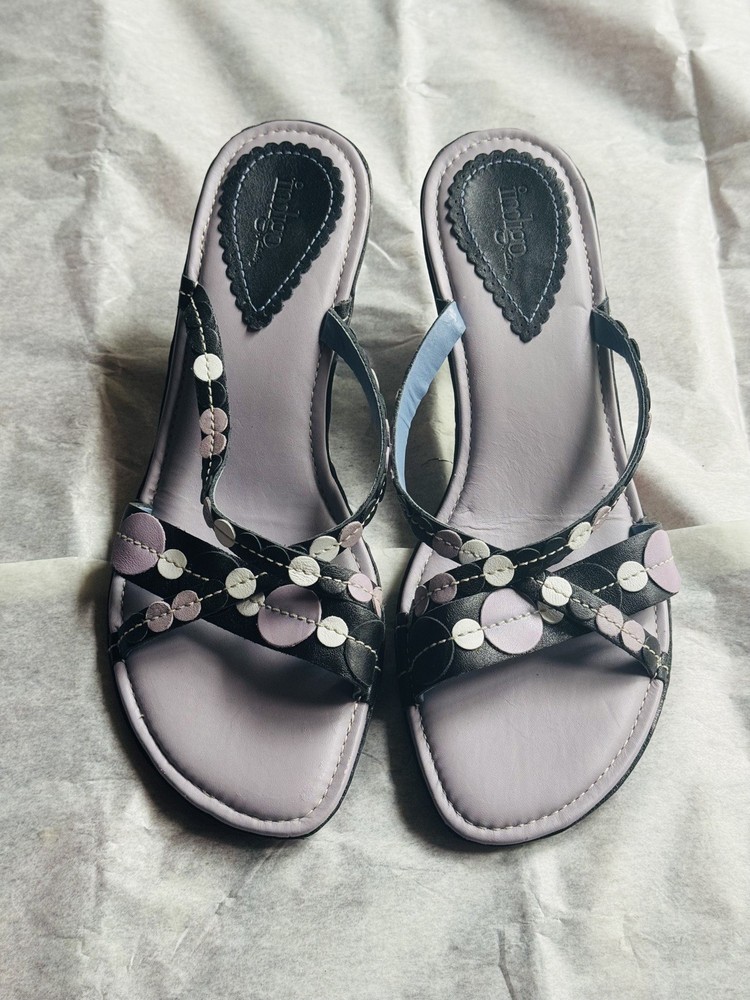 Clark's Indigo Lavender & Black Kitten Heel Leather Strappy Sandals Size 9