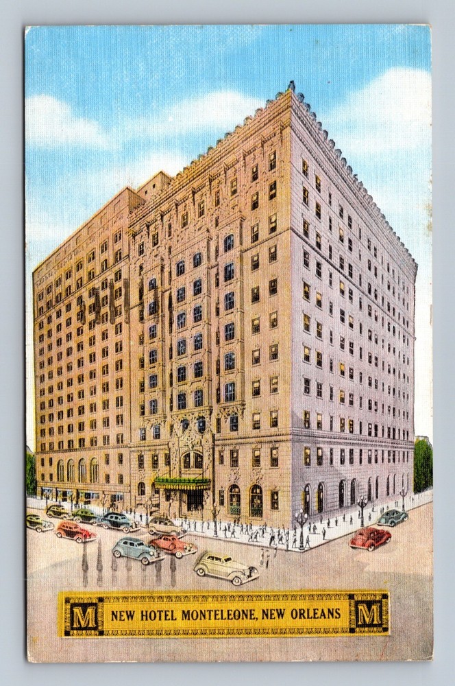 New Hotel Monteleone New Orleans Louisiana LA Cars Linen Postcard