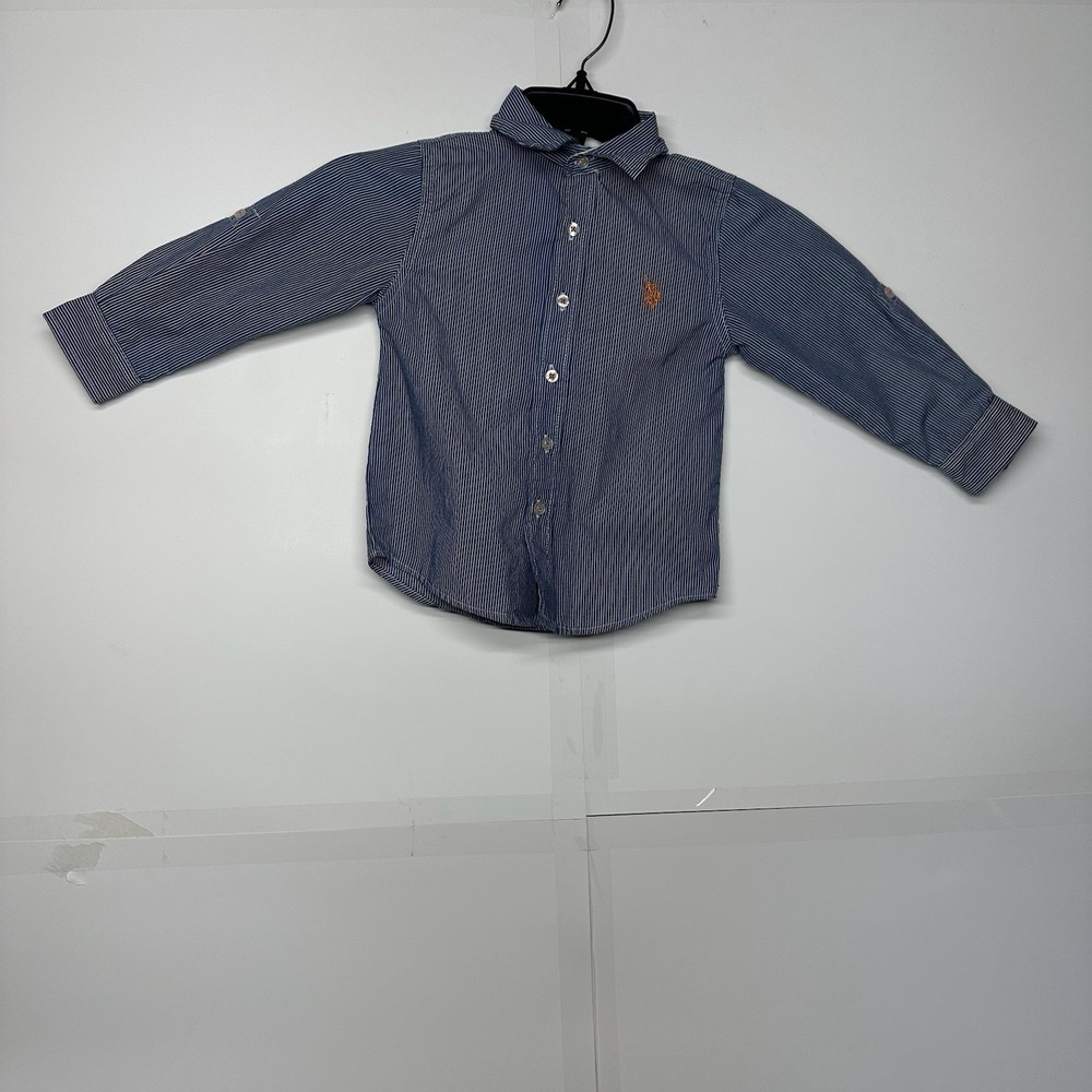 US Polo Assn Toddler Boys Shirt Size 3T Blue Striped Button Down Long Sleeve