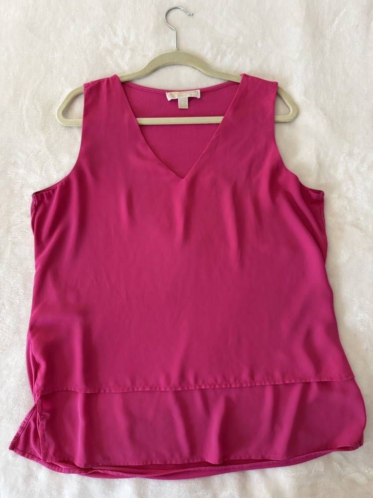 Michael Kors Women’s Pink Solid V-Neck Sleeveless Layered Tank Top Blouse L