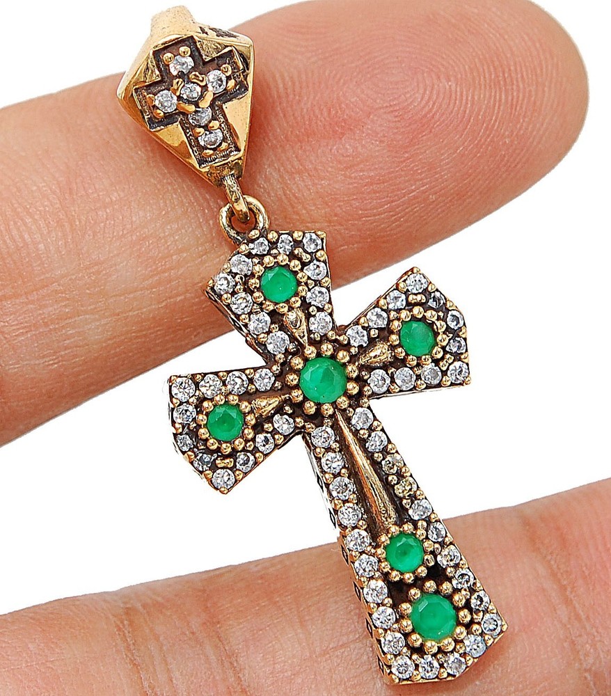Cross Ottoman Empire Style 1CT Treated Sapphire 925 Silver Pendant S2591