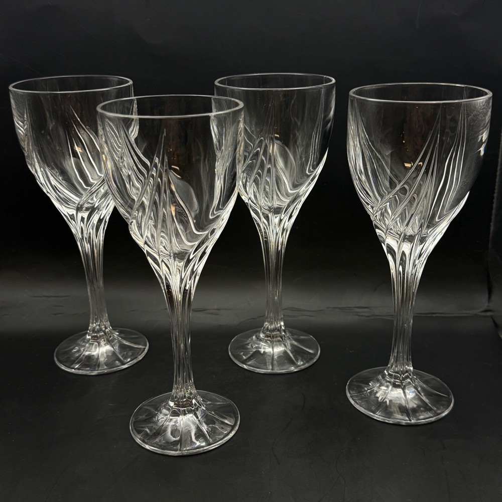 Vtg Lenox Debut Crystal Wine Glass Set of 4 Blown Glasses Water Goblets 7in