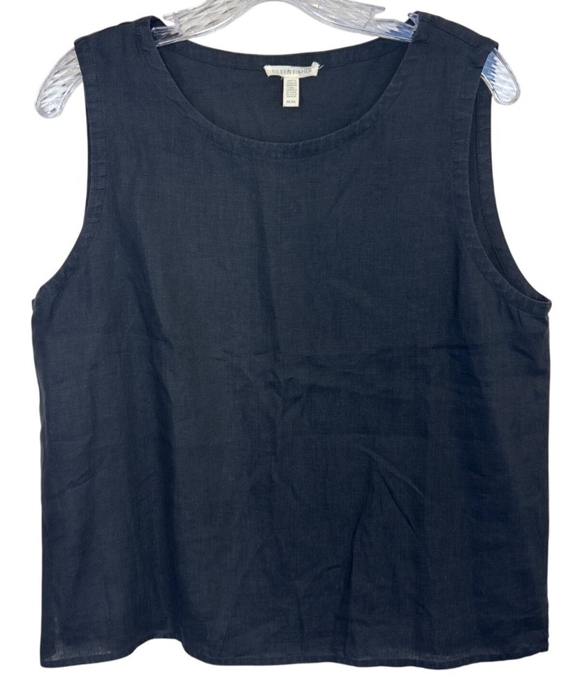 Eileen Fisher Black Linen Sleeveless Tank Top Women's M Relaxed Fit Lagenlook