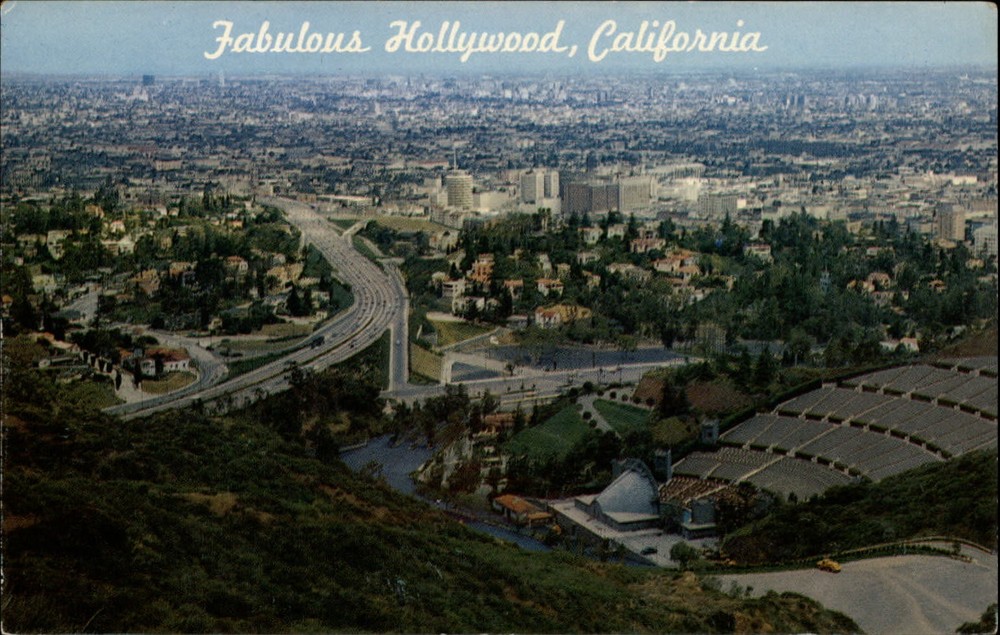 Hollywood California freeway city aerial view ~ unused postcard sku143