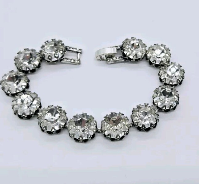 Stella & Dot Bracelet Silver tone White Clear Crystal 7 in Couture