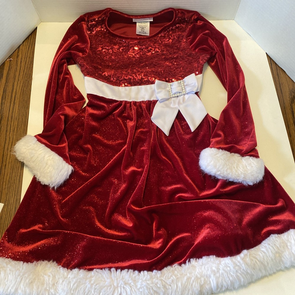 Bonnie Jean Dress Girls Size 4T Red Velvet Sequins Fur Christmas Party Holiday