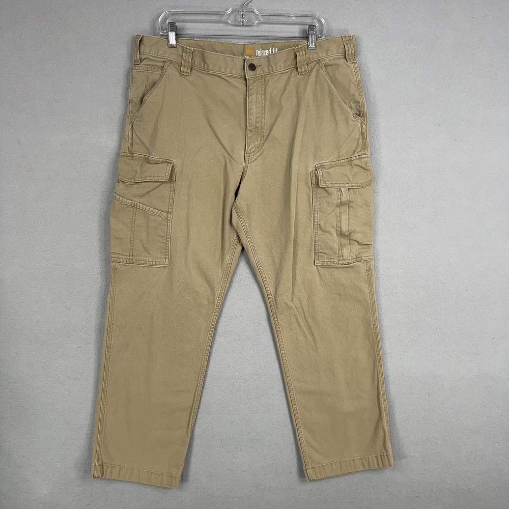 Carhartt Mens Relaxed Straight Flex Cargo Work Pants 38x30 Khaki Canvas