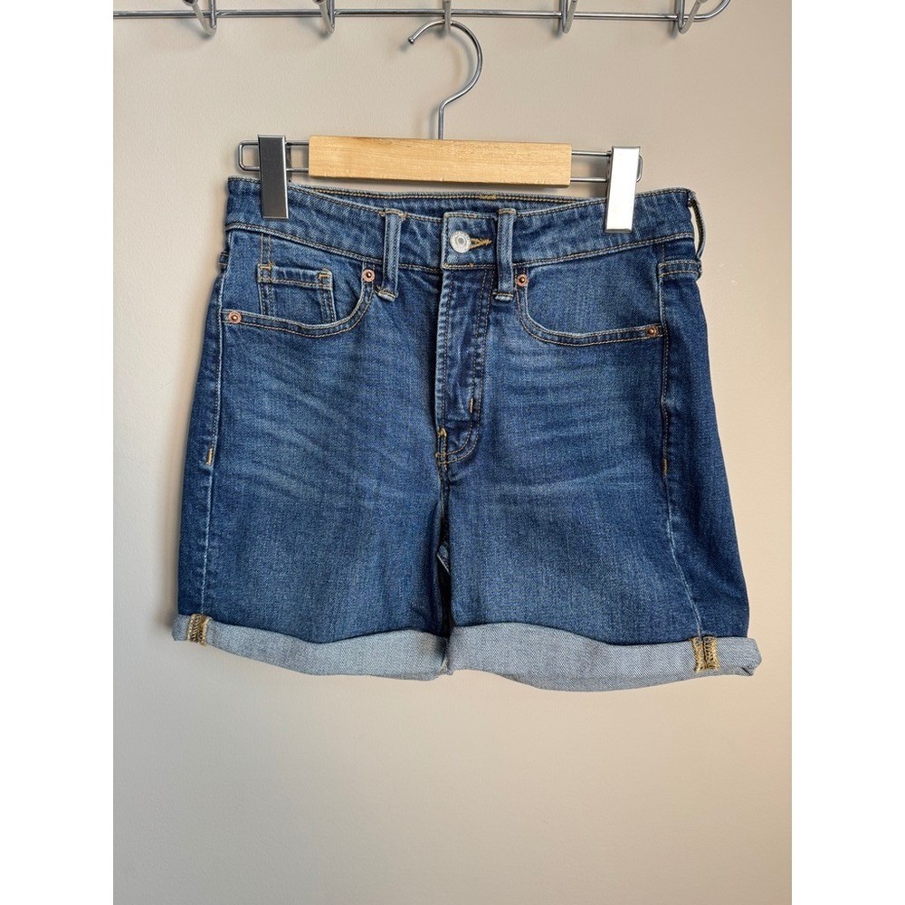 Old Navy OG Straight High Rise Denim Jean Shorts Blue Button Fly Cuffed Womens 0