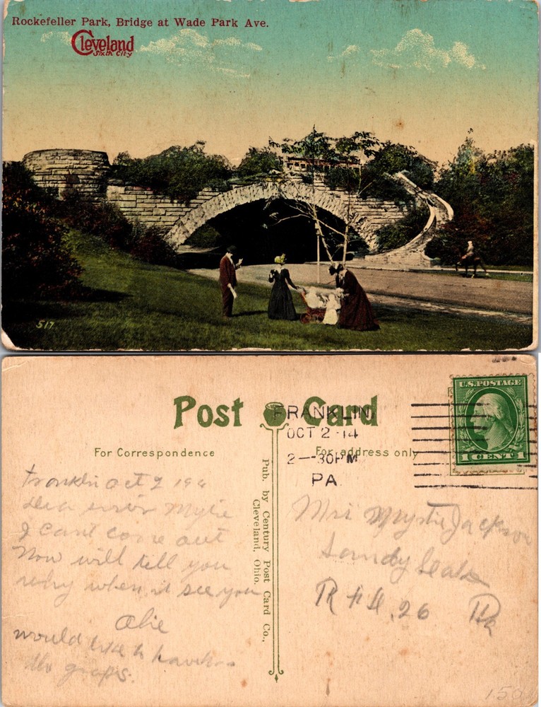 Rockefeller Park Stone Bridge 1914 Cleveland Ohio OH Postcard