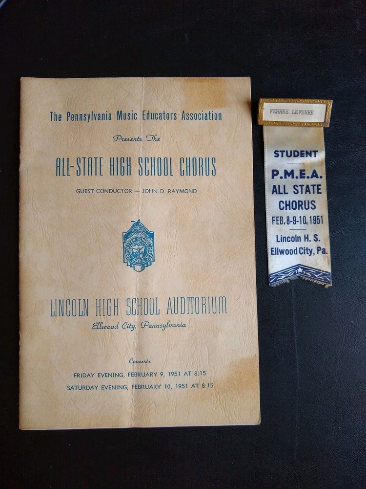 1951 Pennsylvania All State Chorus Program & Ribbon - Elwood City - Autographs
