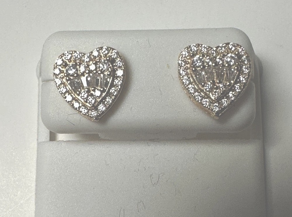 925 Sterling Silver Gold Plated Heart Shape Earrings With Cubic Zirconias
