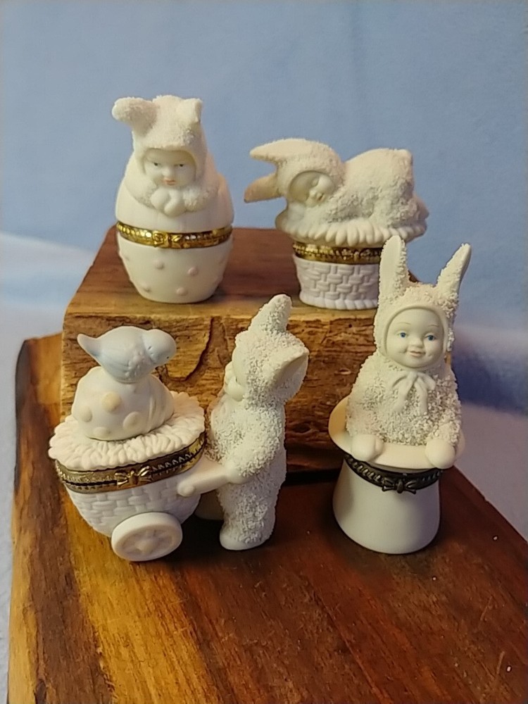 Vintage Dept 56 Snowbabies Trinket Boxes Set of 3 Sweet Dreams Happy Easter Abracadabra-image