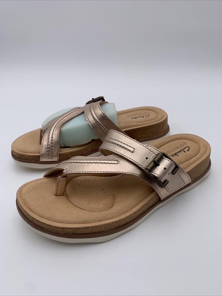 CLARKS Brynn Madi Flat Comfort Sandals - Womens Sz 9 - Rose Gold Leather