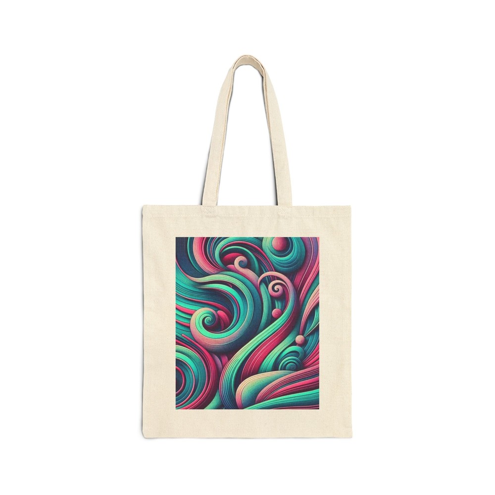 Cotton Canvas Tote Bag with Teal Fuchsia Mint Green Swirls Abstract Design 7 Gift-image