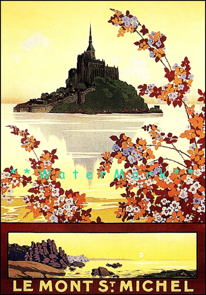 France Le Mont St. Michel 1920 Vintage Poster Print Travel Tourism Decor Art