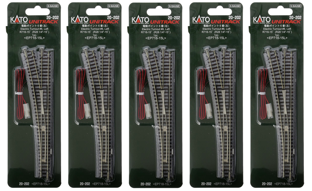 Kato 20-202 N Scale Unitrack Electric Turnout #6 Left Hand Set of 5 New