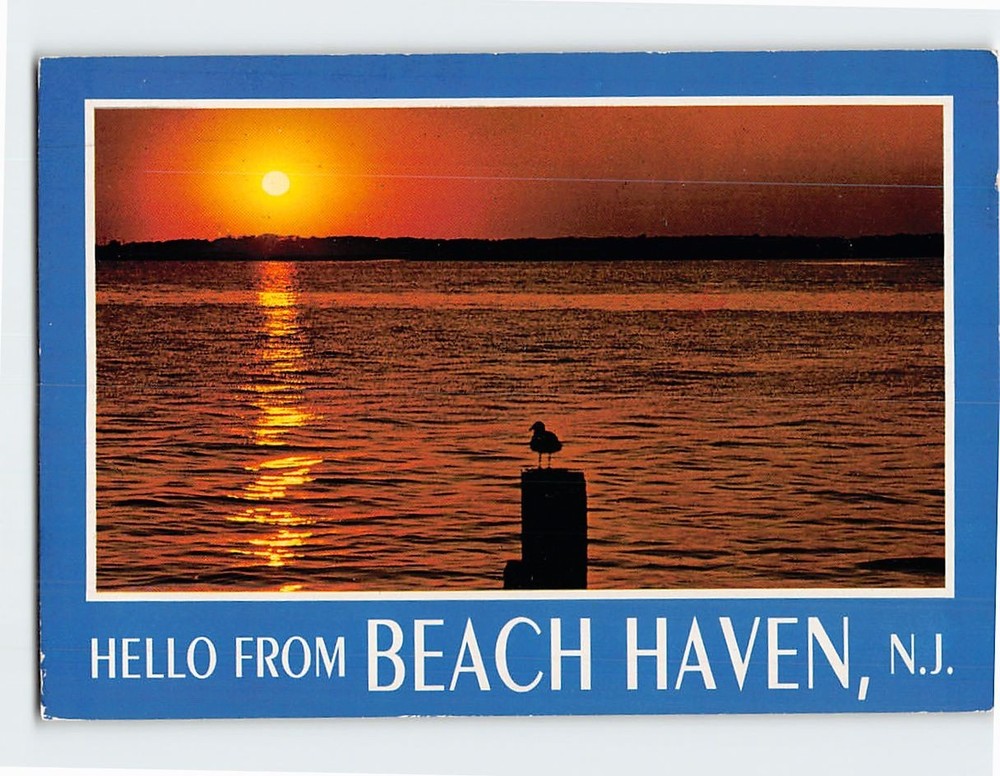 Postcard Sunset Scene Hello From Beach Haven New Jersey USA