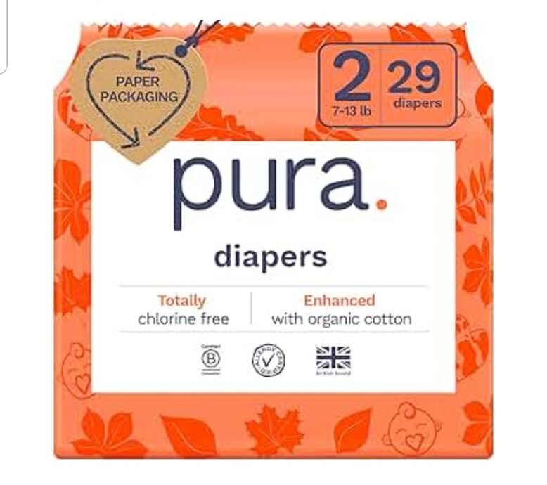 NEW Pura Organic COTTON DISPOSABLE Diapers SIZE 2