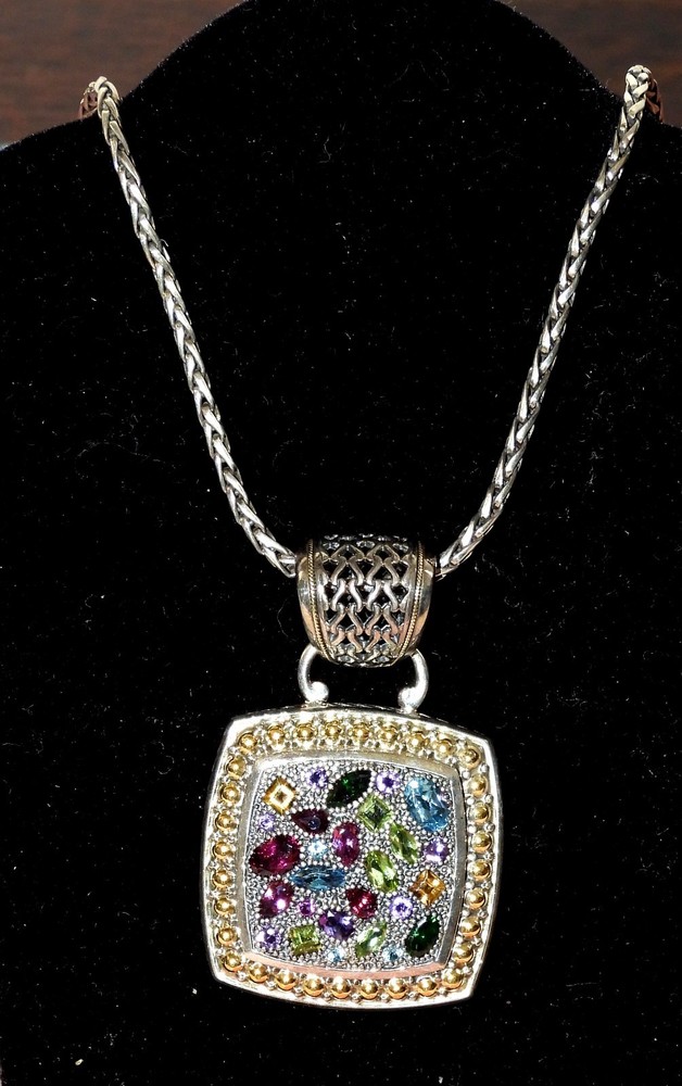 Balissima by EFFY® Multistone Square Large Pendant in Sterling Silver & 18k Gold