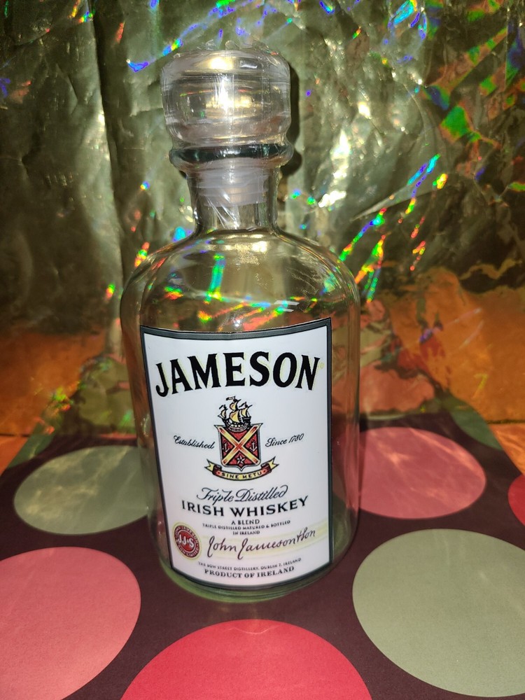 JAMESON Irish Whiskey  Label  Clear Glass Decanter bottle with stopper