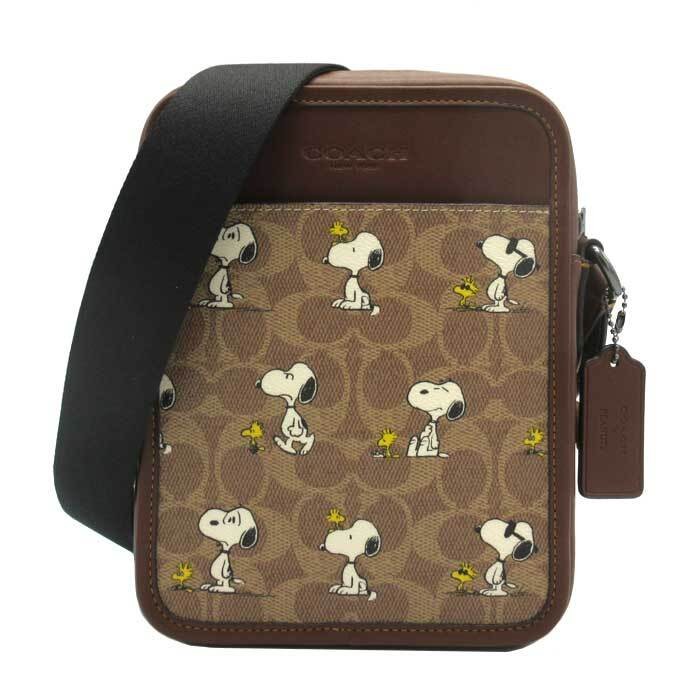 Coach x Peanuts Sullivan Snoopy Signature Crossbody Shoulder Bag Tan Multi