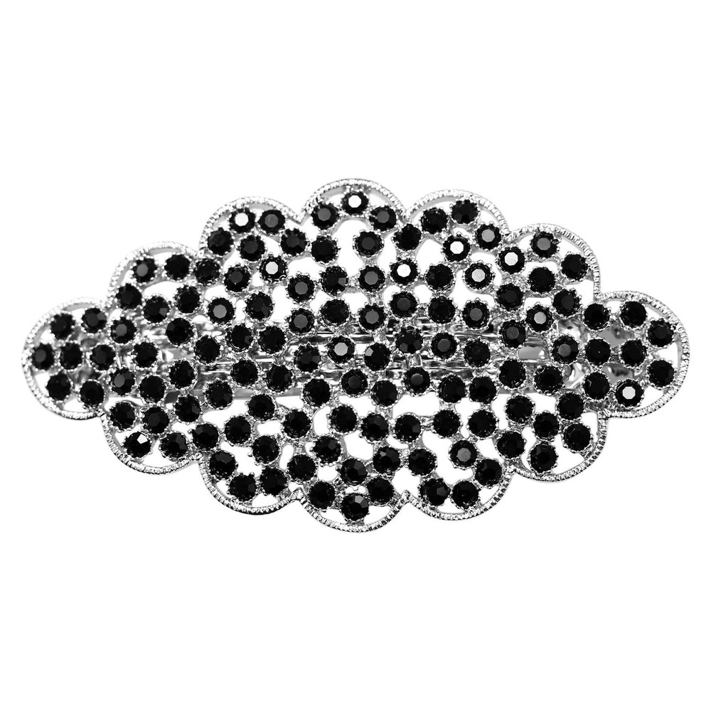 Gorgeous Black Rhinestone Crystal Floral Hair Barrette