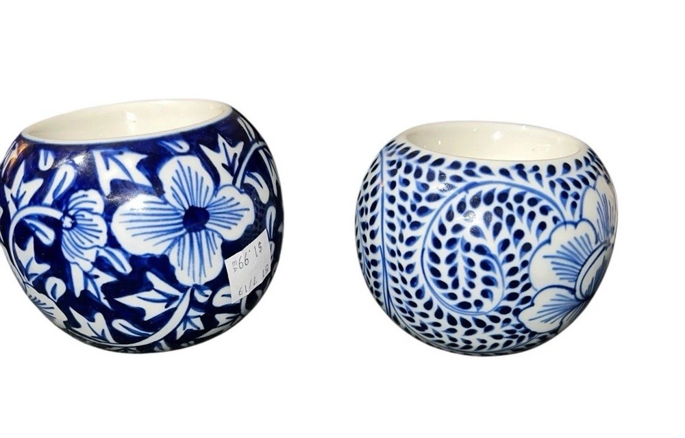 Blue And White ceramic Votive Candle Holders Set Of 2