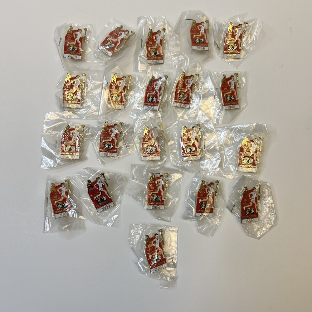1996 Atlanta Olympics Torch Relay Coca-Cola Hat Brooch Pin Lot of 21 New