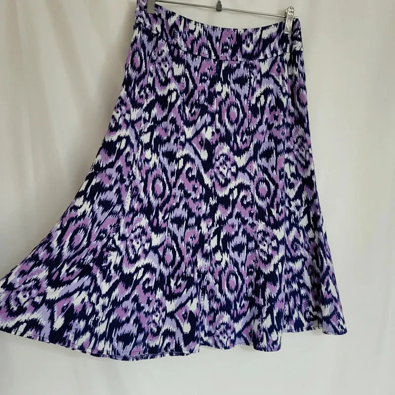 Isle women's linen flared midi skirt in navy lavender purple size 10