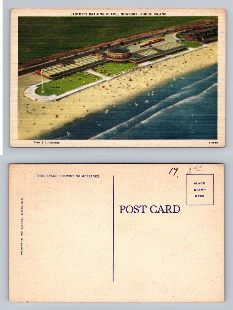 Newport, RI-Rhode Island Easton’s Bathing Beach Aerial Old Card Vintage Postcard