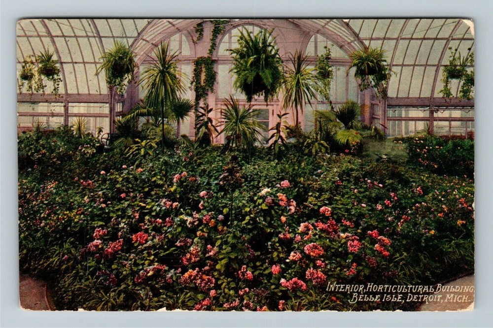 Detroit MI-Michigan Interior Horticultural Building Belle Isle Vintage Postcard