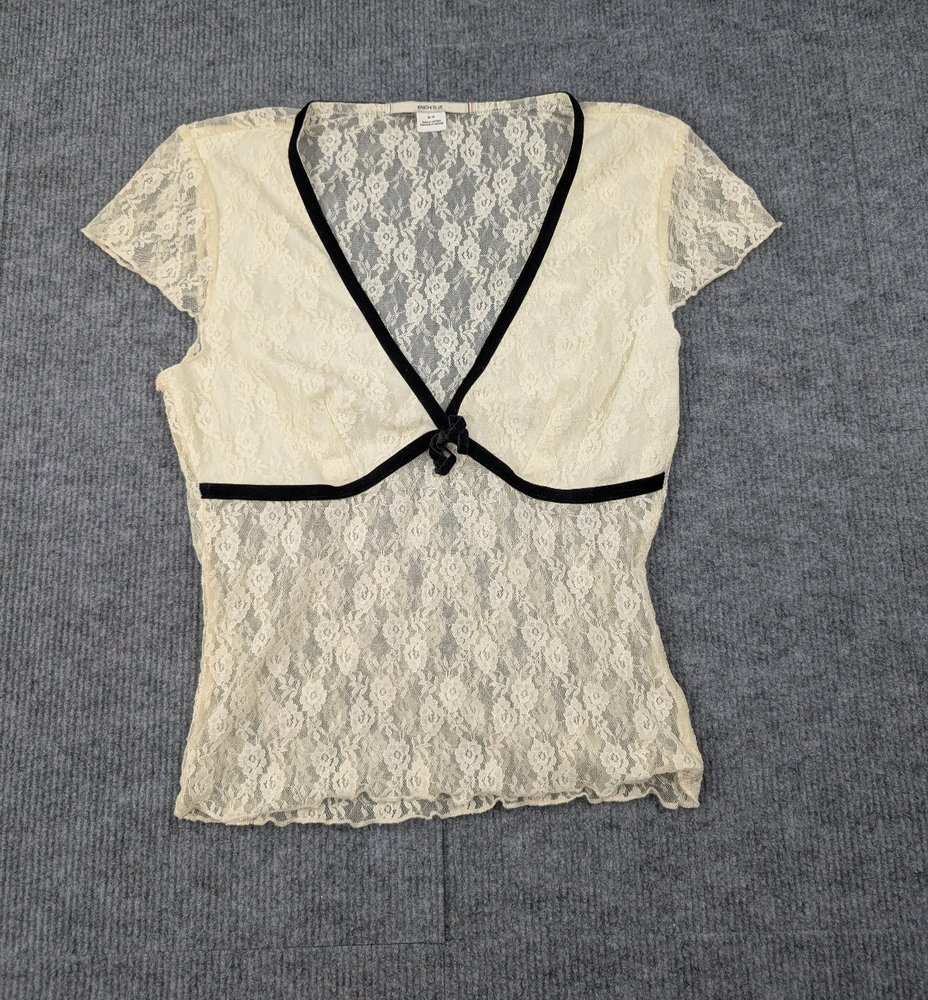 Kimchi Blue Top Womens Medium Babydoll Sheer Lace Y2K Preppy Coquette Cream