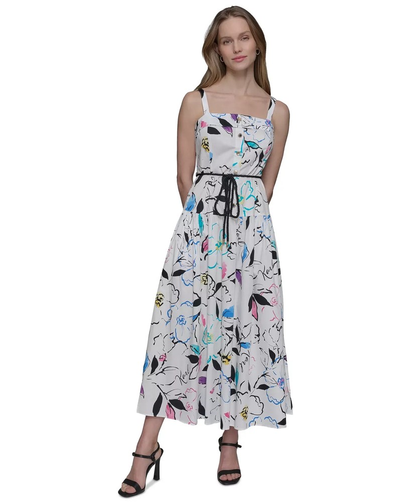 KARL LAGERFELD PARIS Women's Dress Sz 16 Printed Square-Neck Midi