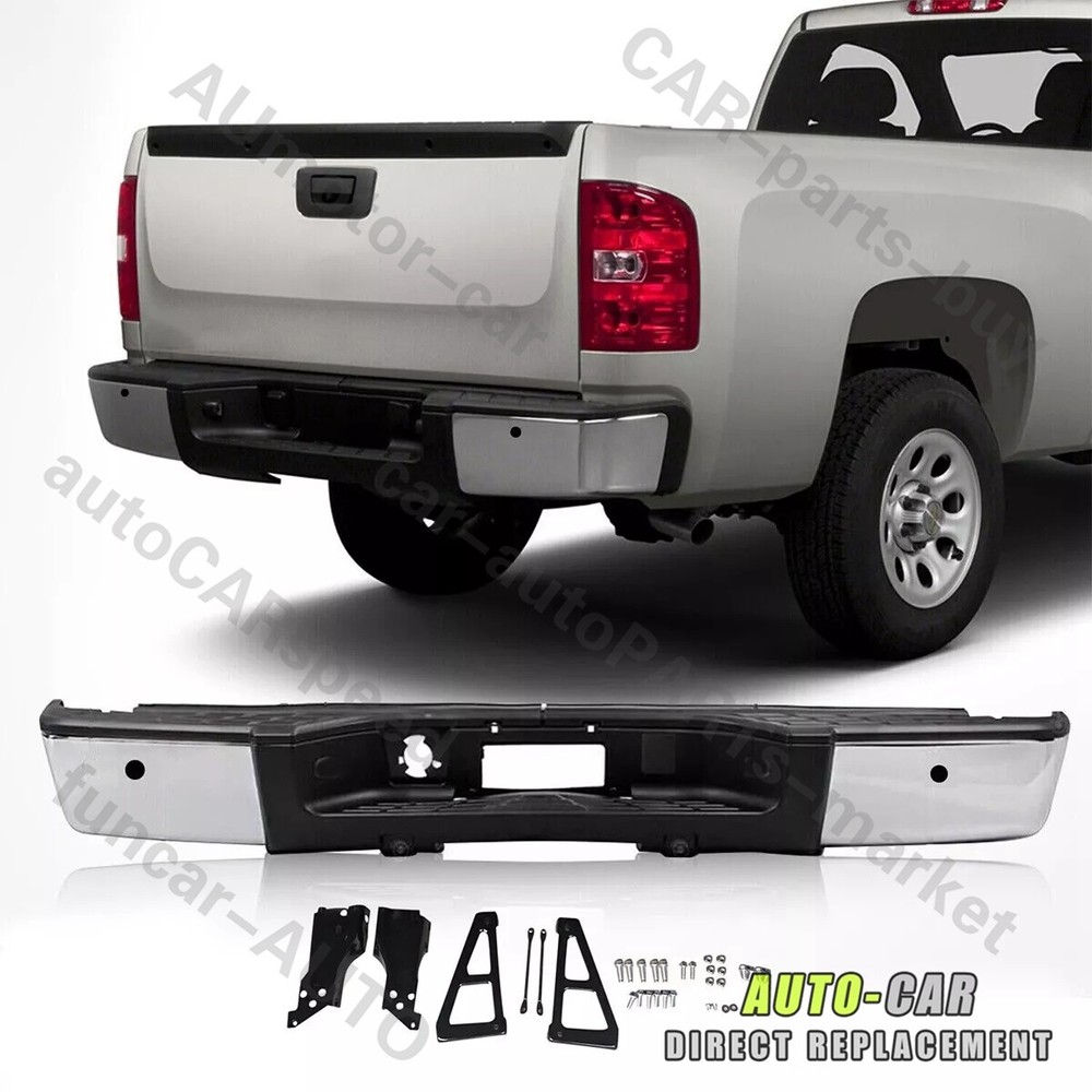 New Chrome Rear Bumper For 2007-2013 Chevy Silverado GMC Sierra 1500 Sensor Hole