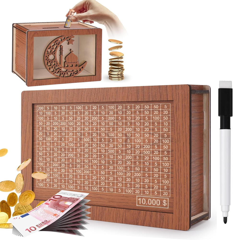 Cash Vault Wooden Savings Box 10000 the Challenge Piggy Bank, Cash Box Piggy Ban
