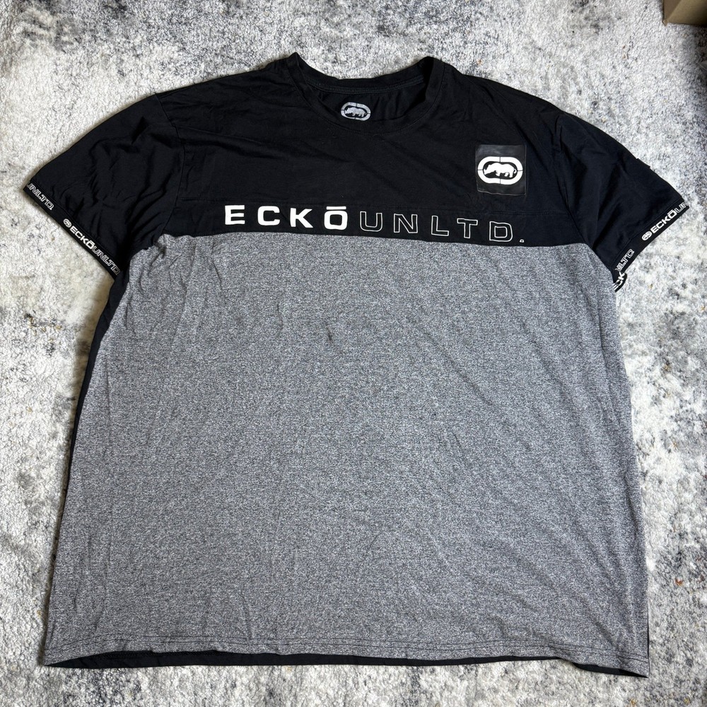 Ecko Unltd Mens 4XL Colorblock Logo T-Shirt Black Gray Short Sleeve Streetwear