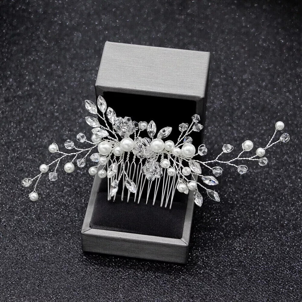 Fashion Wedding Bride Pearl Crystal Headband Side Comb Hairpin Accessories