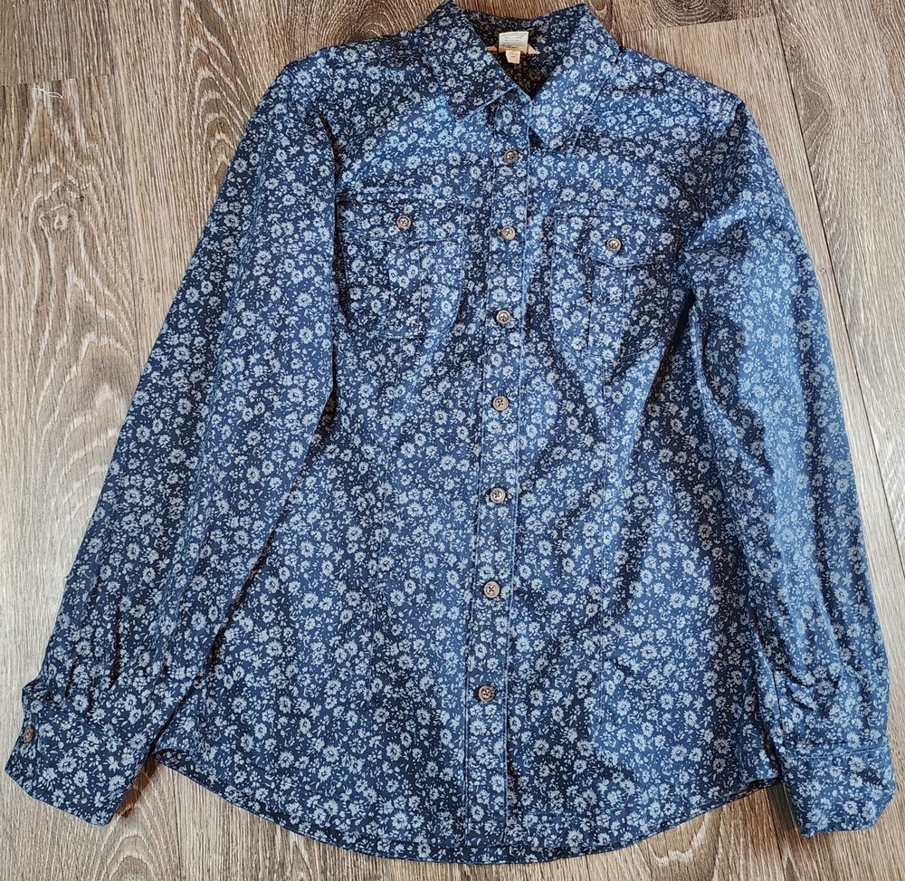Duluth Trading Co. Blue All Over Floral Long Sleeve Button Up Women's Size Small