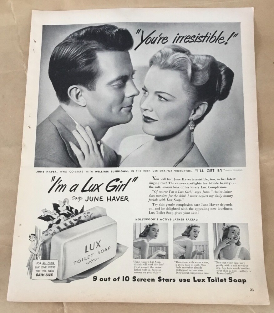 Lux Girl Soap 1950 vintage original print ad 1950s art retro decor June Haver