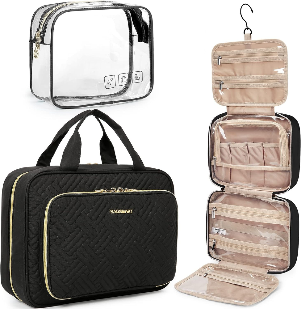 Hanging Travel Toiletry Bag with TSA Approved Clear Cosmetic Organizer Pouch