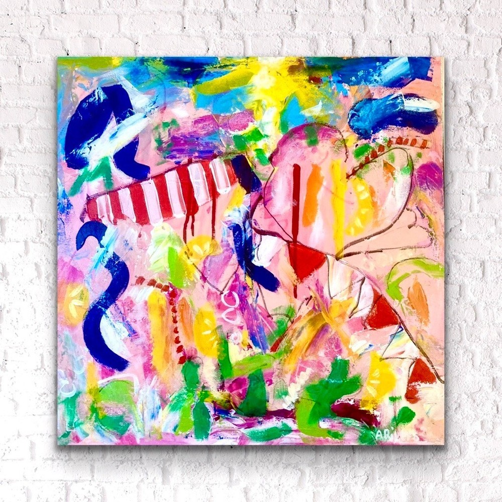 Pink Themed Art with Heart Abstract Hand-painted Modern Home Decor Wall Art-image