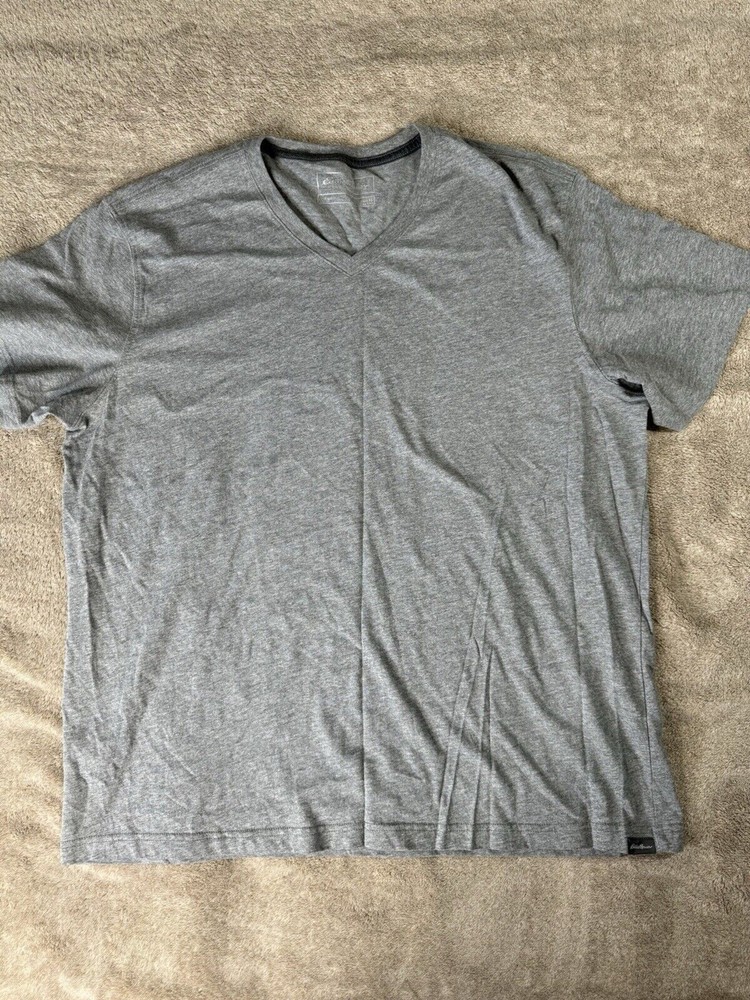 Eddie Bauer Mens Basic T-Shirt Gray V Neck,XL