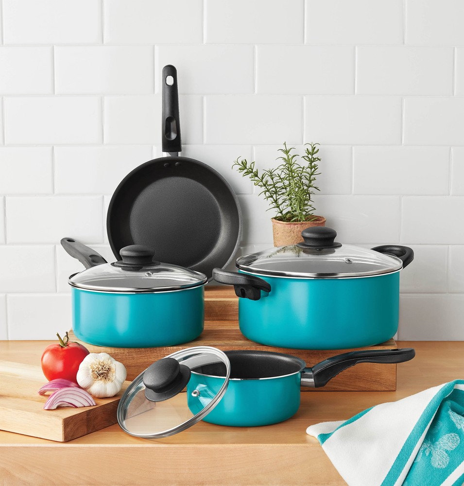 Mainstays 7 Piece Non-Stick Cookware Set Aluminum Teal