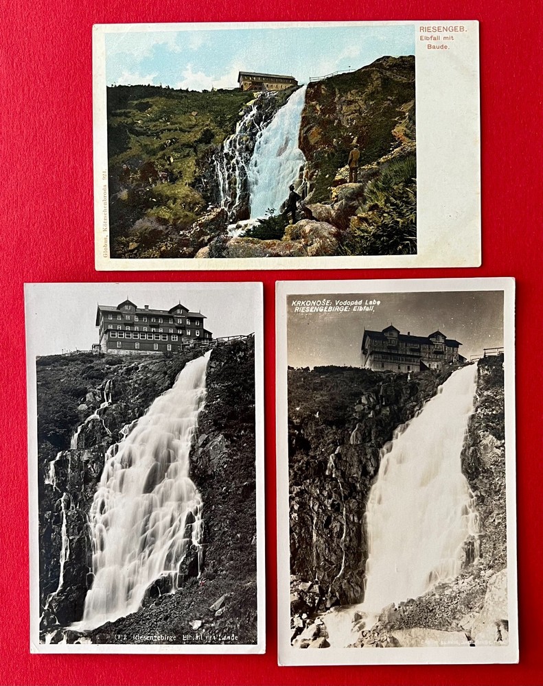 3 x Postcard Giant Mountains 1943 Elbe Fall with Building (162775