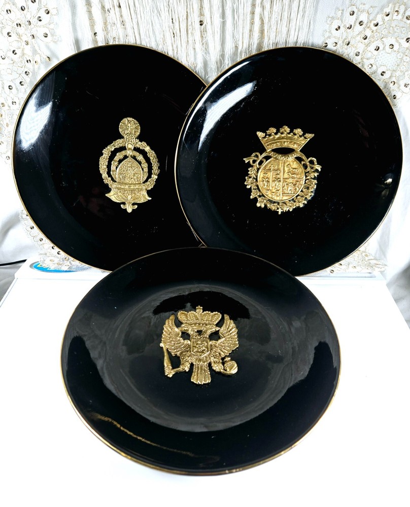 3D Brass Wall Plates with Heavy Black Hanging Chain Featuring Russian & Spanish Coat of Arms