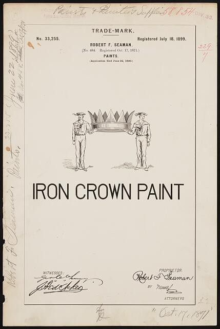 Photo:Robert F. Seaman 1899 Iron Crown Paint Trademark Registration